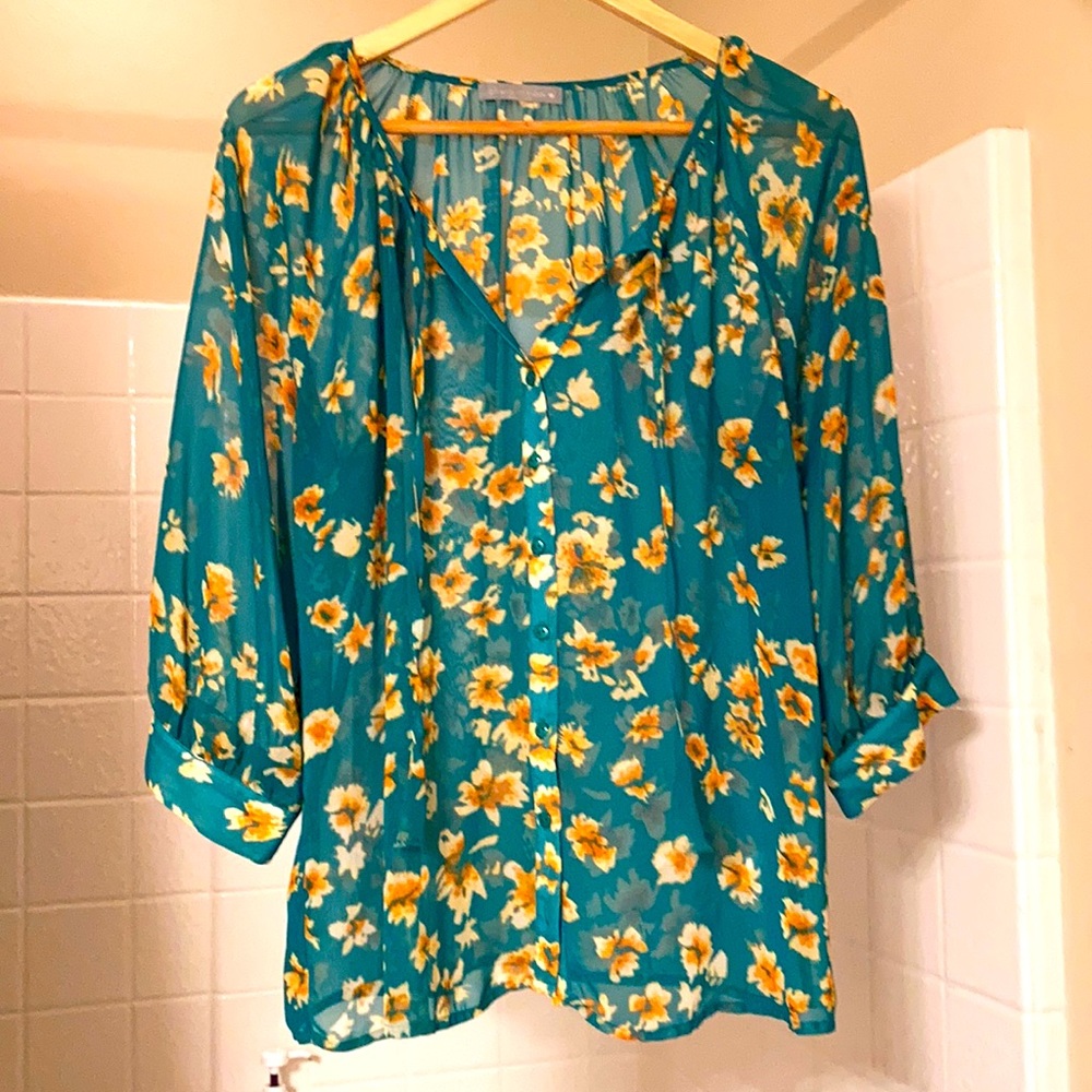 Olivia Moon Sheer Bohemian Flower Shirt.
